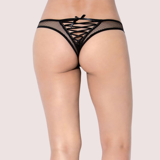 SANS COMPLEXE Black Floral Lace High Waist Thong