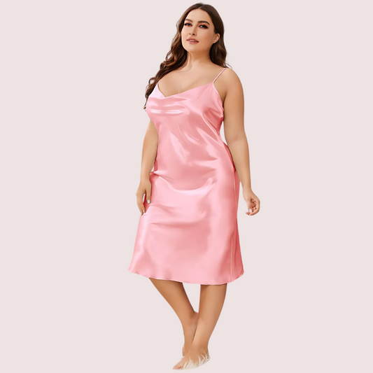 Plus Size Solid Satin Slip Dress (4XL–5XL)